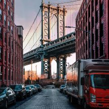 view of Brooklyn bridge from city street
