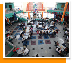 overhead view of round cafeteria
